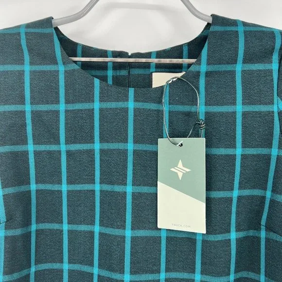 Tuckernuck Aegean Teal Chambers Swing Mini Dress Exaggerated Cuff Mod 60s sz S - Picture 4 of 9